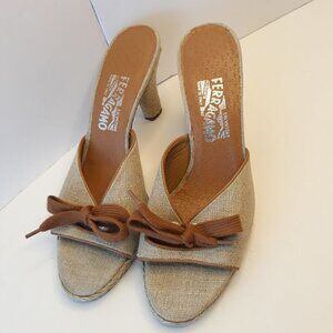 Salvatore Ferragamo Raffia Sandal Tan Sz 8.5B